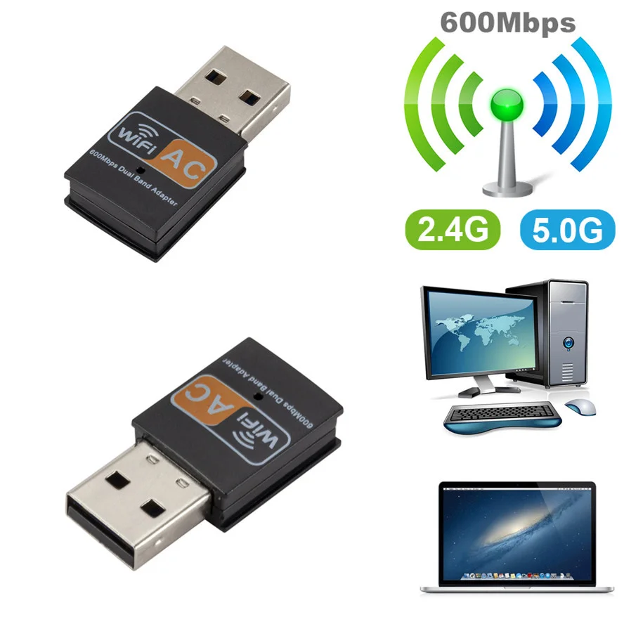 USB Băng Tần Kép Wifi 600Mbps Bluetooth 802.11ac Mini Phát Wifi Di Động Mạng 2.4G/5GHz không Dây Thẻ PC/Loptop