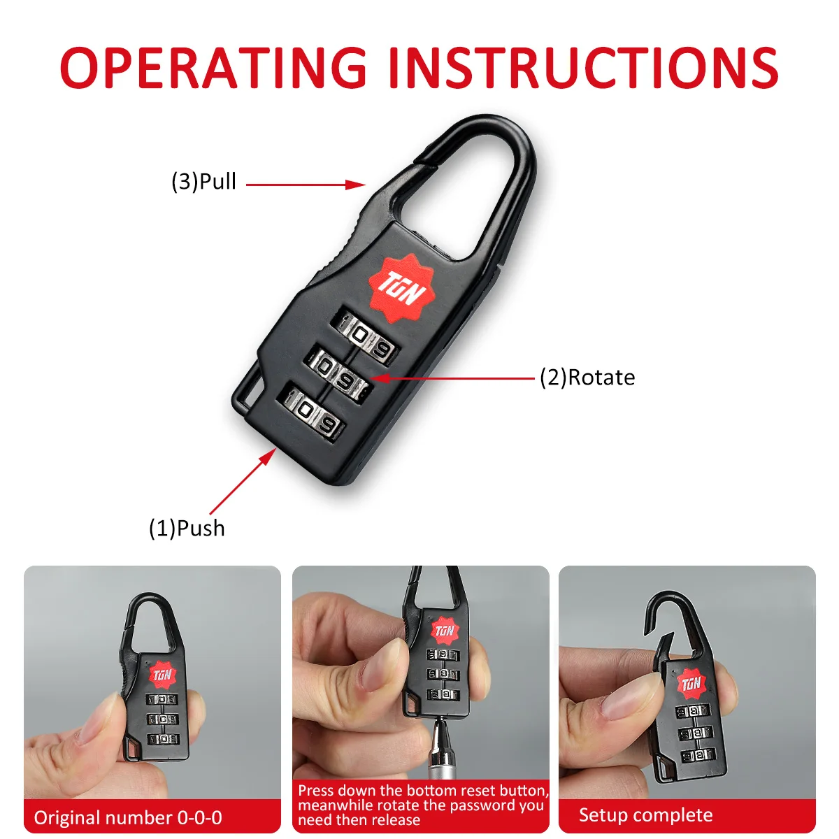 Tigernu สะดวกขนาดเล็กรหัสผสมรหัสล็อคกุญแจสีดำล็อค Padlock Lock กระเป๋าเดินทางสำหรับกระเป๋าซิปกระเป๋าเป้สะพายหลัง