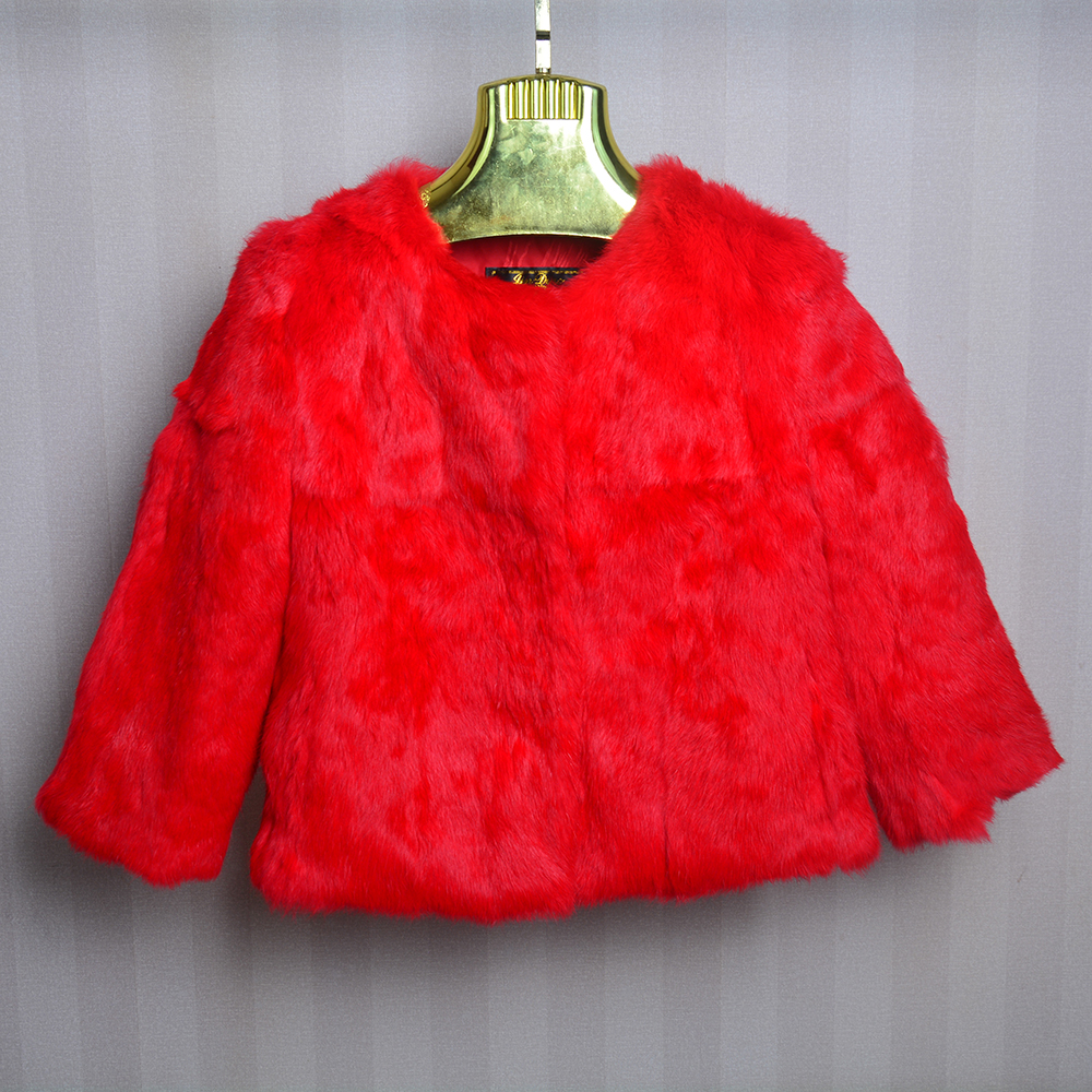 Echte Volledige Pelt Bont Jas Vrouwen Ontwerp Konijn Bontjas Natuurlijke Wholeskin Bontjas O-hals Mode Slanke Dunne Konijn bontjas