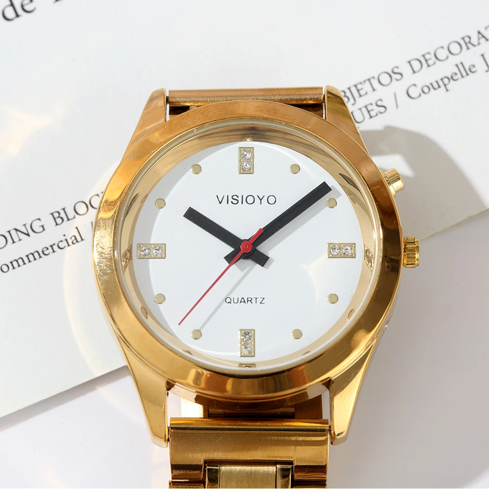 Französisch Sprechen Uhr mit Alarm Funktion, Reden Datum und zeit, Weißes Zifferblatt, Klapp Verschluss, goldene Fall TAG-404