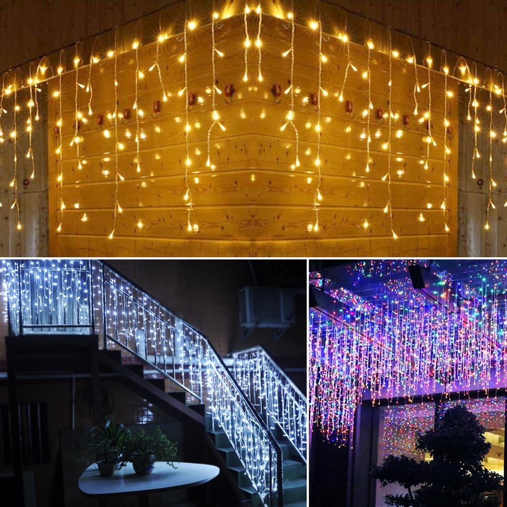 5M LED Christmas Light Outdoor Drop 0.4-0.6m Garland Curtain Icicle String Light Garden Eaves Wedding Party Decoration 110V 220V