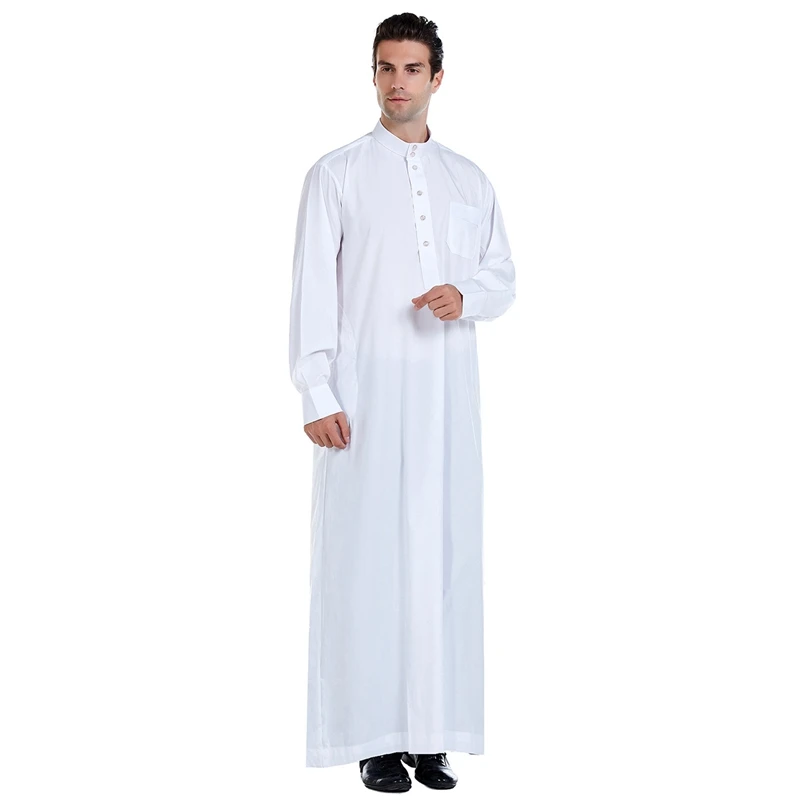 Nam Qatar Hồi Giáo Maroc Hồi Giáo Phong Cách Đen Vải Lanh Cotton Dài Tay Đứng-Cổ Áo Plus Kích Thước Ả Rập Áo Dây nam Thờ Áo Dây