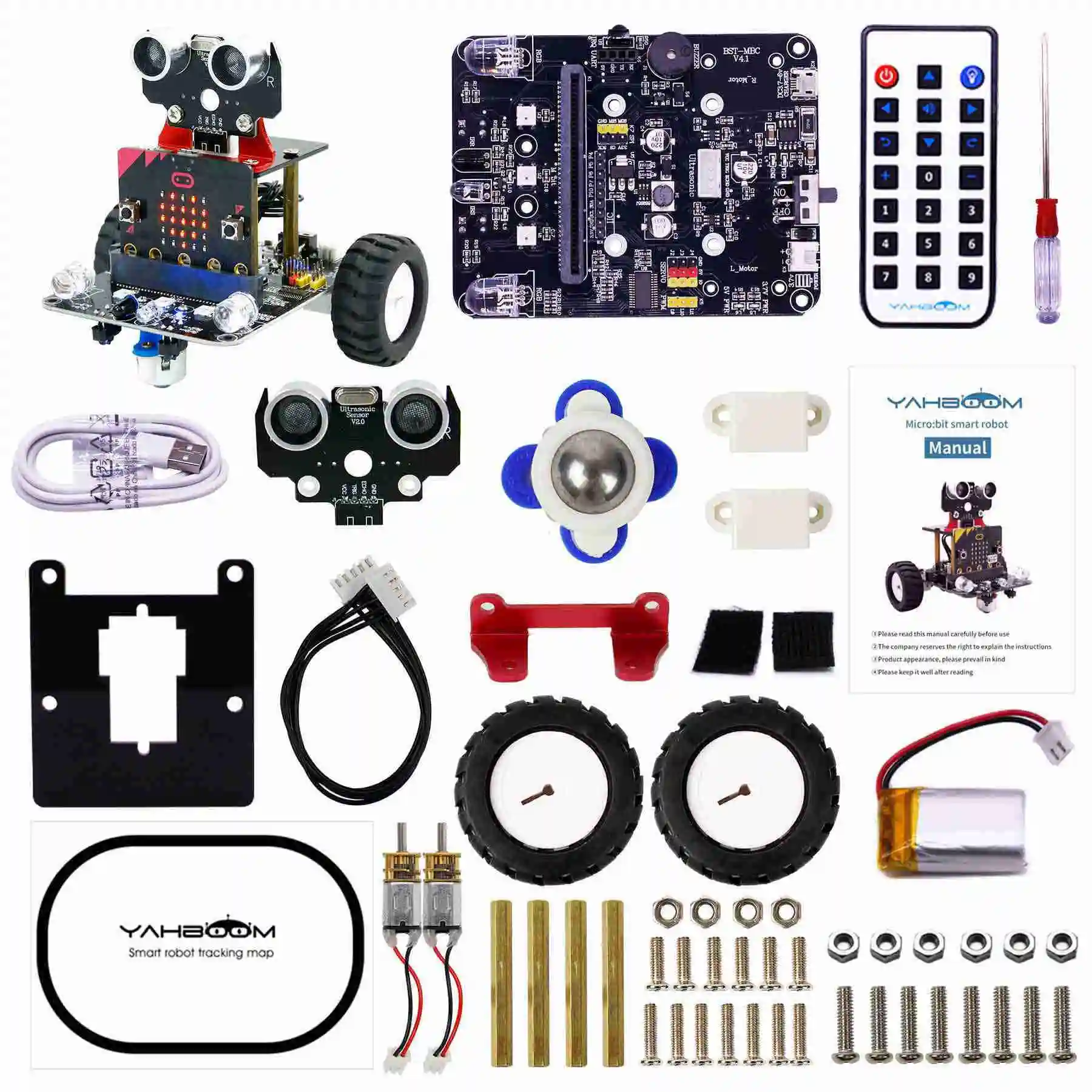 Yahboom robô programável carro inteligente para crianças presente educação diy aprendizagem kit de codificação app controle ir compatível com microbit v2
