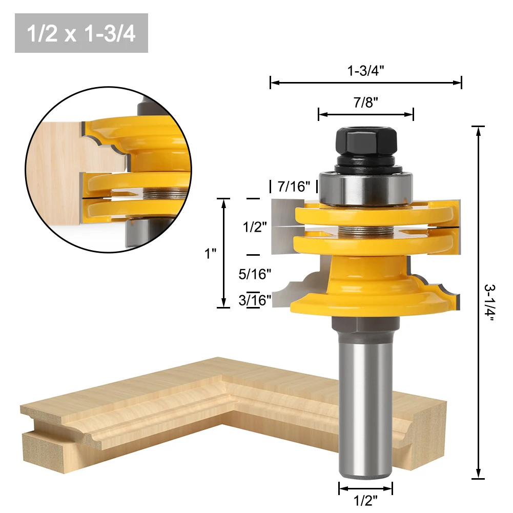 Vástago de 1/2 ", 12mm, 8mm, riel de puerta de vidrio y broca enrutadora Reversible Stile, herramienta de corte de madera, brocas de enrutador para carpintería, 1 ud.