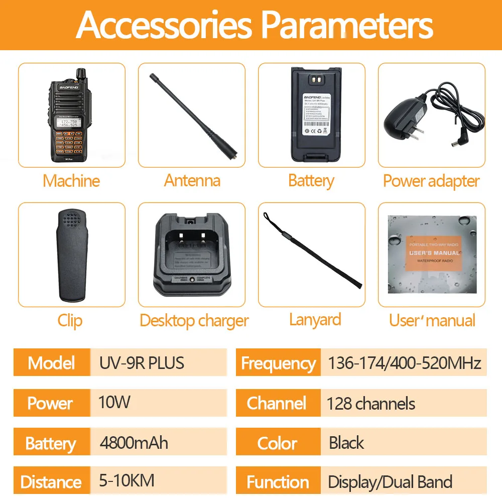 2 uds Walkie Talkies impermeable Baofeng UV-9R PLUS 10W portátil CB Ham Radio transceptor VHF UHF Radio bidireccional uv9r plus Hunt 10KM