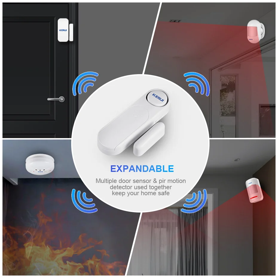 2022 KERUI Cửa Không Dây/Windows Cảm Biến Báo Động 300ft 120dB Chống Trộm Điều Khiển Từ Xa Thông Minh Dành Cho Trẻ Em Tủ An Toàn an Ninh Tại Nhà