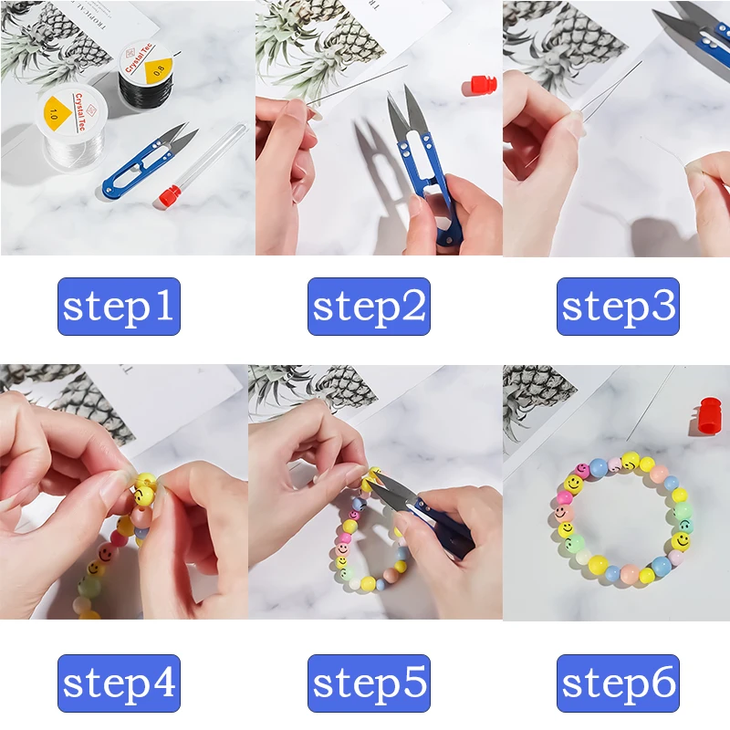 Cordón elástico de cuentas DIY de cristal de plástico, línea elástica con agujas para abalorios, tijeras, hilo de joyería