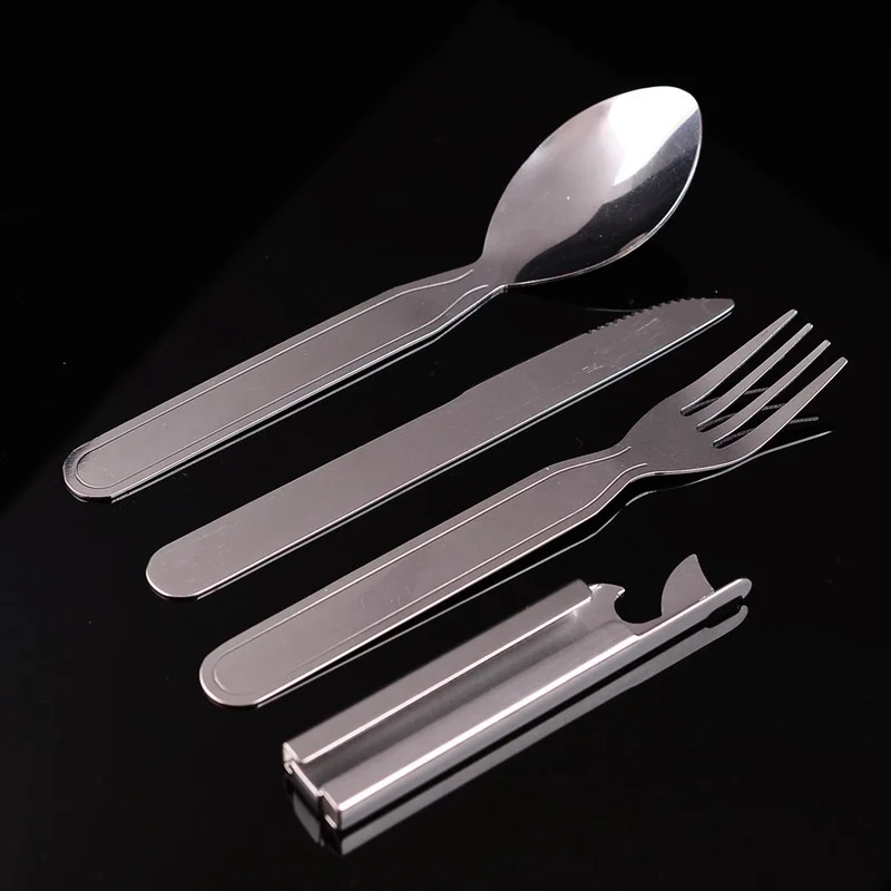 4 Cái/bộ Di Động Bộ Bàn Ăn Inox Dao Gập Tiện Dụng Bộ Muỗng Thìa Dao Muỗng Nĩa Ăn Tối Cắm Trại Nấu Phẳng Bằng