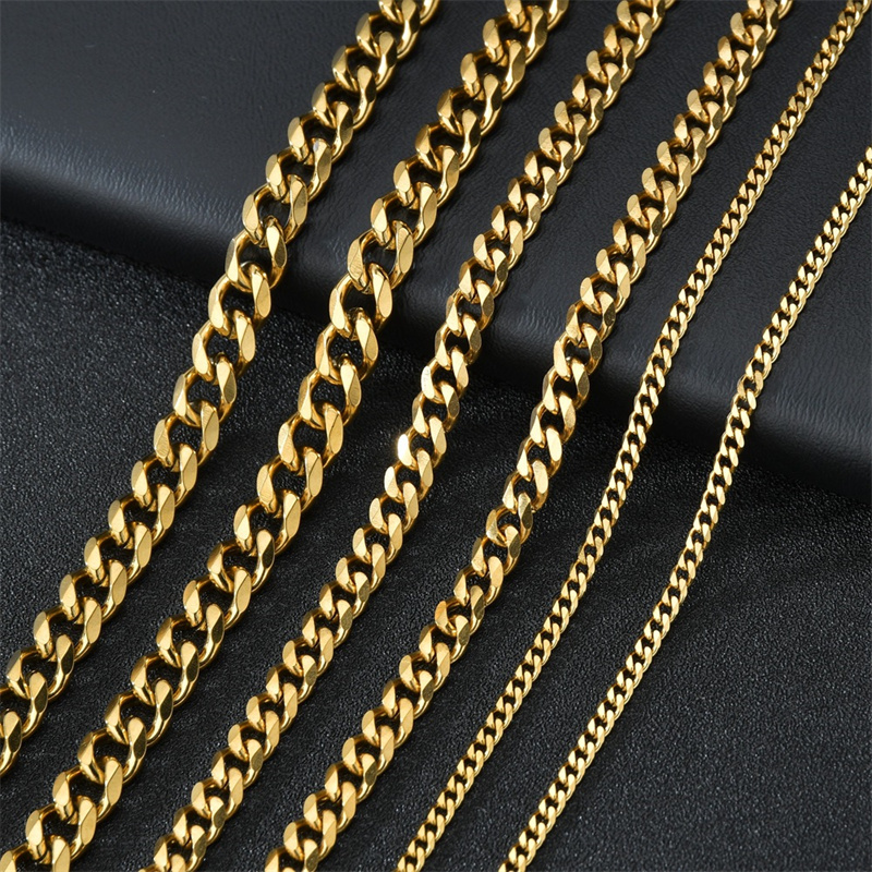 Collares cubanos de acero inoxidable para hombres y mujeres, gargantillas de cadena de eslabones de Color negro y dorado, joyería de Metal sólido, estilo Punk básico, 3,5,7mm