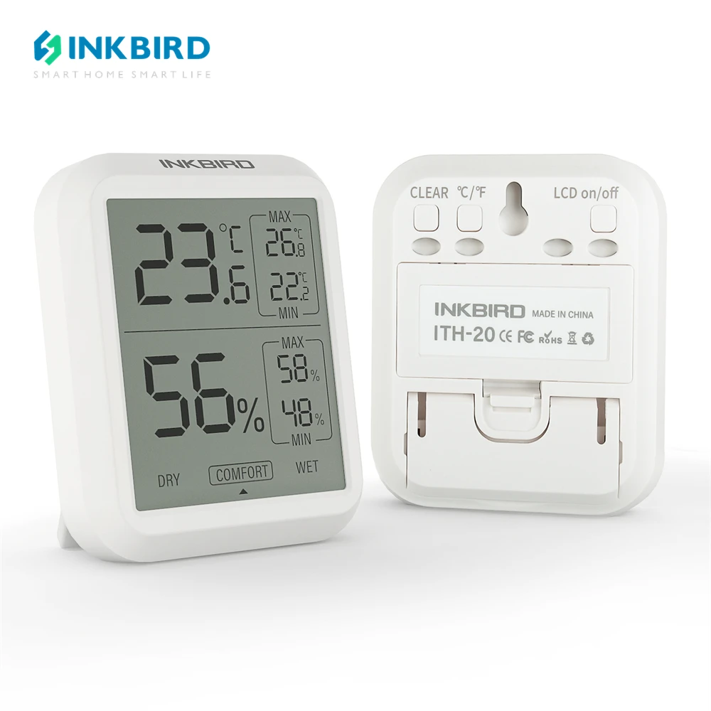 INKBIRD Nhiệt Kế Kỹ Thuật Số Và Nhiệt Ẩm Kế ITH-20 Liền Đọc Nhiệt Độ Đồng Hồ Đo Độ Ẩm Màn Hình Cho Trong Nhà/Ngoài Trời 2.8Inch