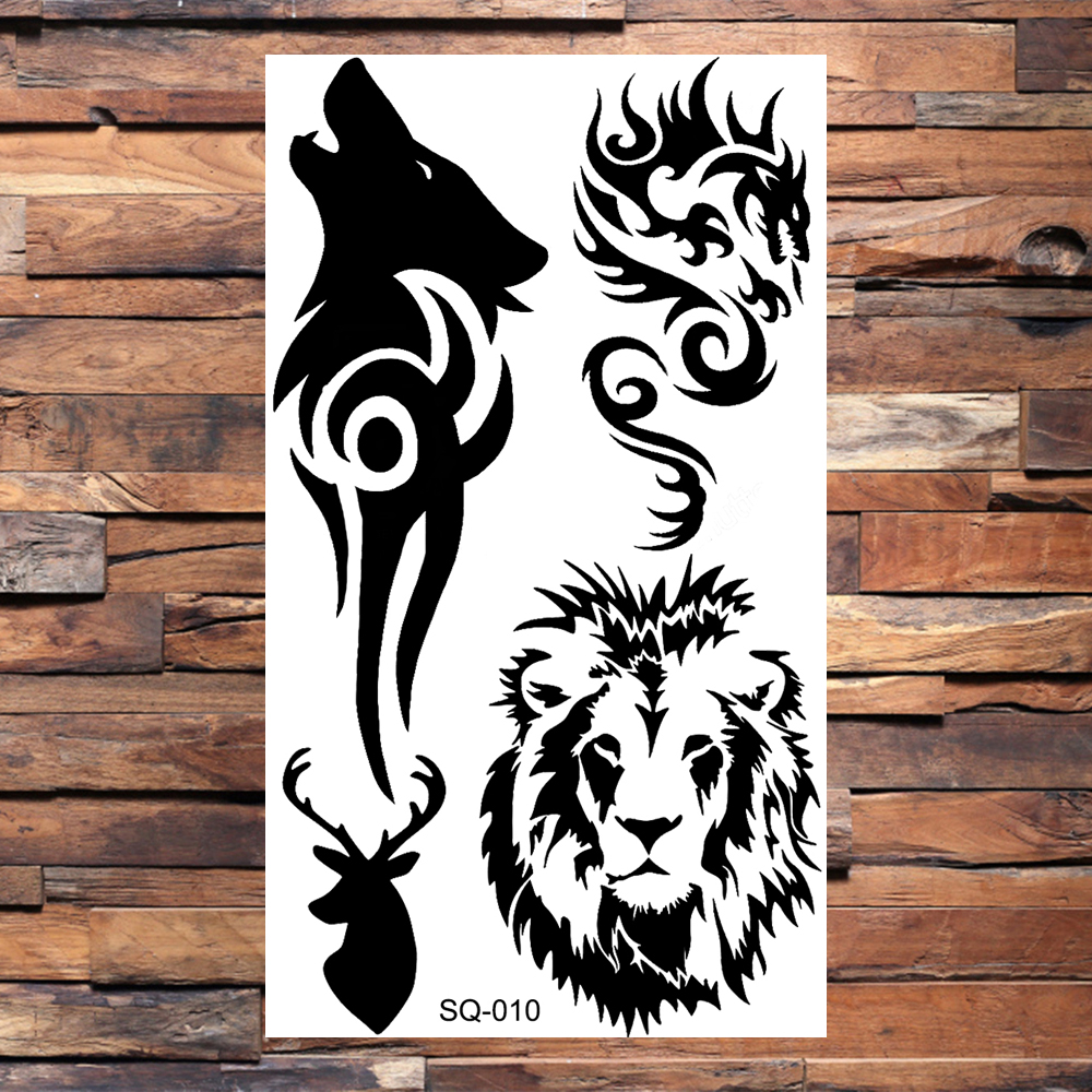 แมงป่องสีดํารอยสักชั่วคราวสําหรับผู้ใหญ่ผู้ชายสมจริงมังกรหมาป่า Tiger หนามสติกเกอร์สักปลอมมือขารอยสัก Creative