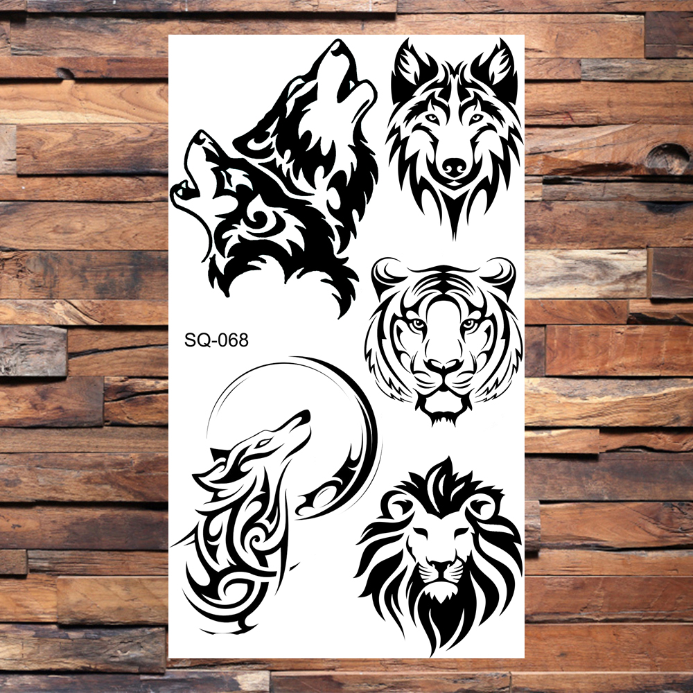 แมงป่องสีดํารอยสักชั่วคราวสําหรับผู้ใหญ่ผู้ชายสมจริงมังกรหมาป่า Tiger หนามสติกเกอร์สักปลอมมือขารอยสัก Creative