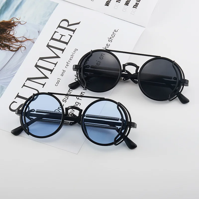 Gafas de sol góticas clásicas Steampunk, gafas de sol de marca de lujo de diseñador de alta calidad para hombres y mujeres, gafas de sol redondas Retro con montura de Pc