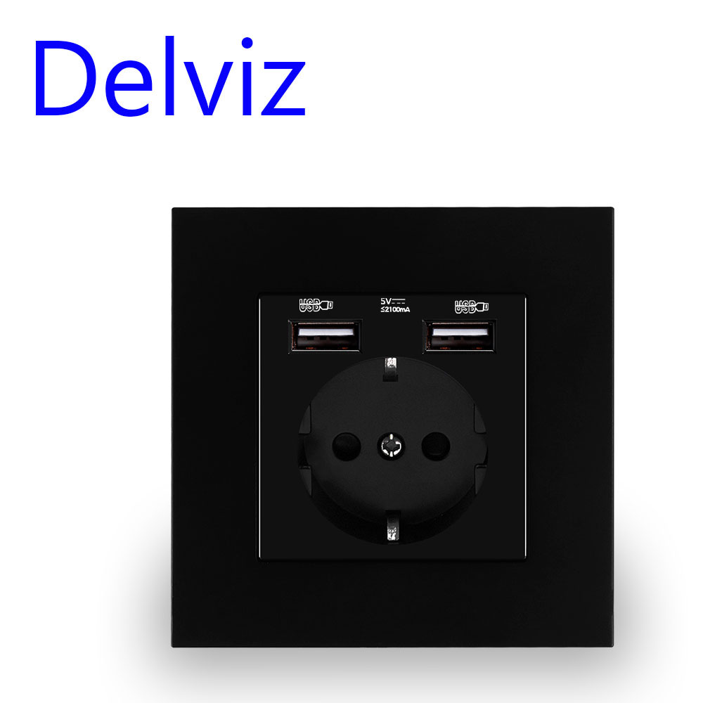 Delviz EU ช่องเสียบ USB มาตรฐานเต้ารับสำหรับชาร์จโทรศัพท์มือถือเต้ารับปลั๊กสำหรับปรับปรุงบ้าน16A 86มม. เต้าเสียบสายไฟผนัง USB 5V
