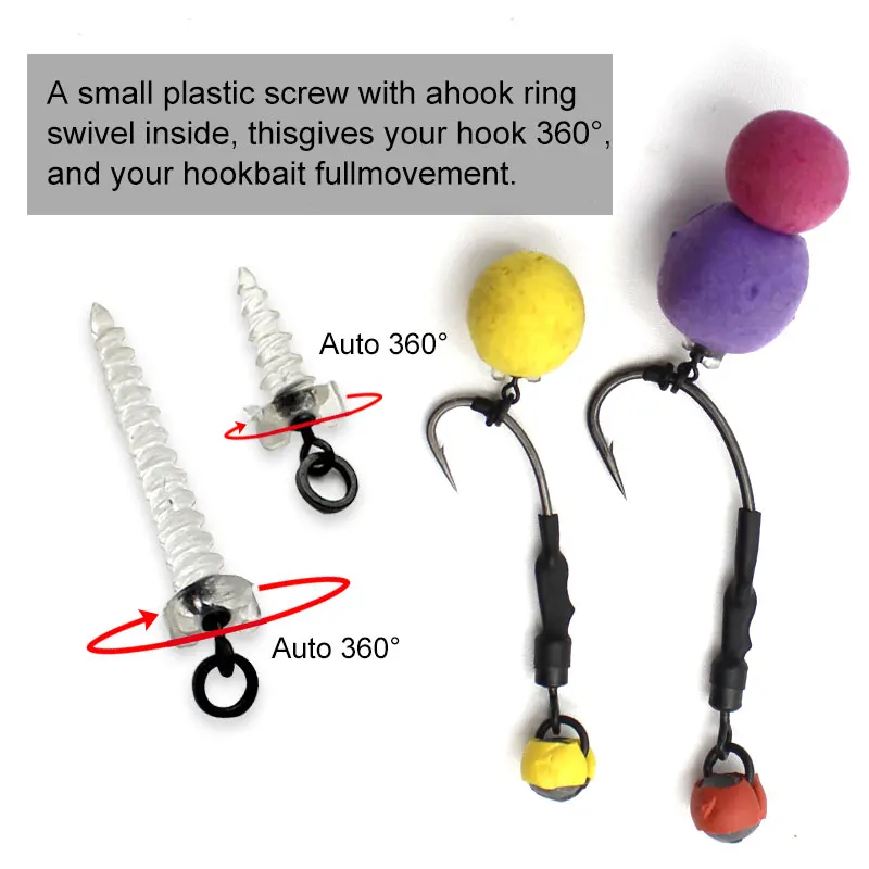 20Pcs Memancing Ikan Mas Micro Hook Cincin Putar Sekrup Aksesoris untuk Memancing Ikan Mas Rolling Putar dengan Cincin untuk D-rig Chod Rig Tackle