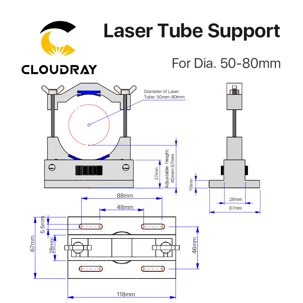 Uchwyt na tubę laserową Co2 Uchwyt elastyczny z tworzywa sztucznego 50-80 mm do maszyny do grawerowania laserowego o mocy 50-180 W Model A