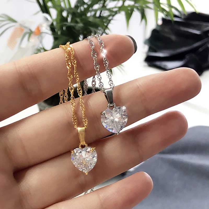 Herz Halsketten Für Frauen Edelstahl Vergoldet Kette Zirkon Herz Anhänger Choker Halskette Hochzeit Boho Schmuck Geschenk Femme