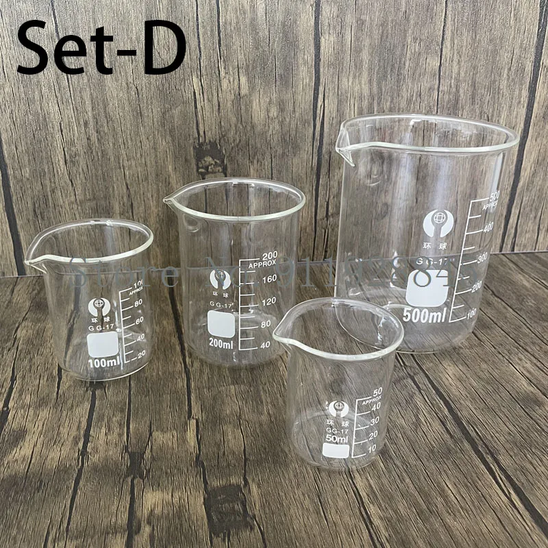 Set di bicchieri in vetro borosilicato da laboratorio AF, misurini in scala resistente al calore per attrezzature da laboratorio