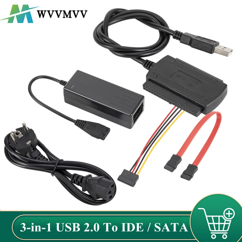 WVVMVV nuevo 3 en 1 USB 2,0 a IDE/SATA 2,5 ", 3,5" disco duro HDD SSD 480Mb/s Cable adaptador convertidor de interfaz de datos