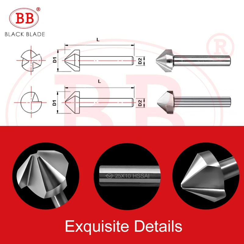 BB 90 Độ Mũi Khoan HSS Chamfering Kim Loại Cụ Xay 1 3 Sáo Cắt De-Durring Miệng Hoa Hồng Cove Mũi Khoan