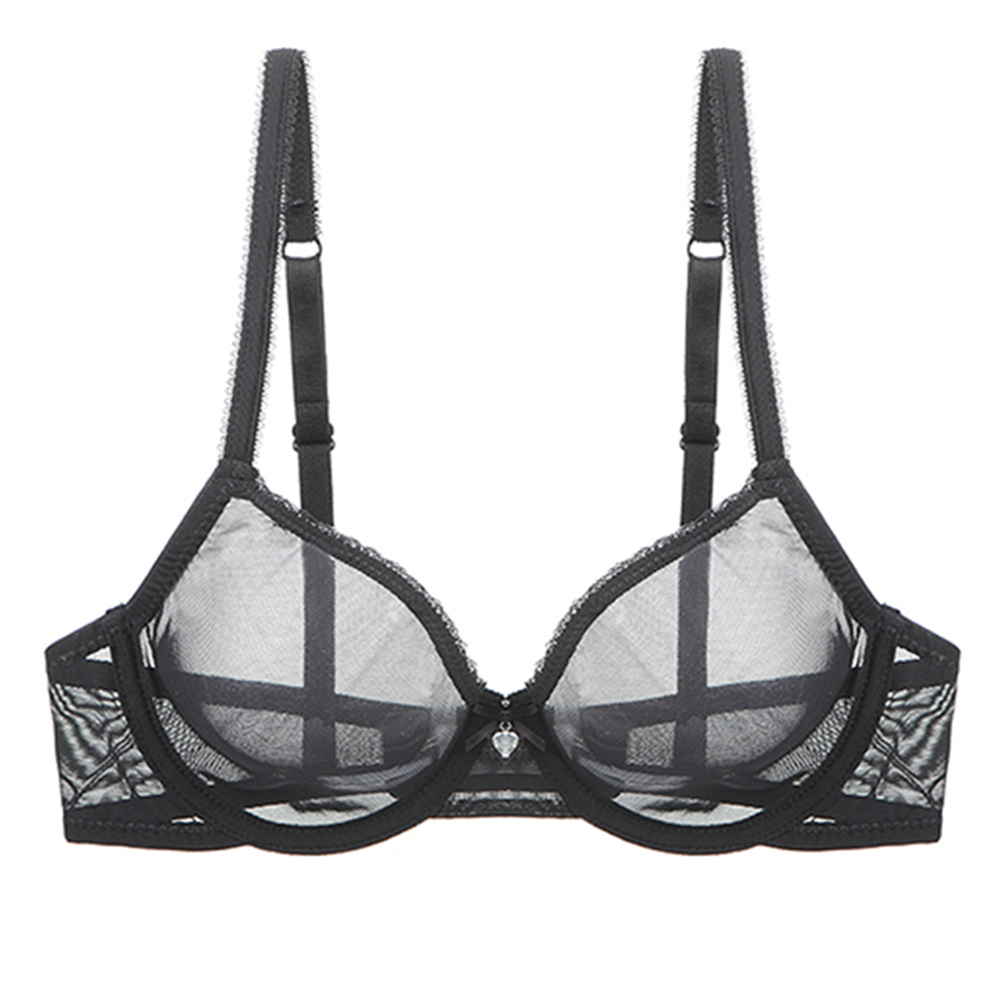 YBCG-Sujetador negro Sexy para mujer, ropa interior transparente de malla de encaje, lencería hueca elástica, bragas suaves sólidas de encaje, sujetadores para mujer