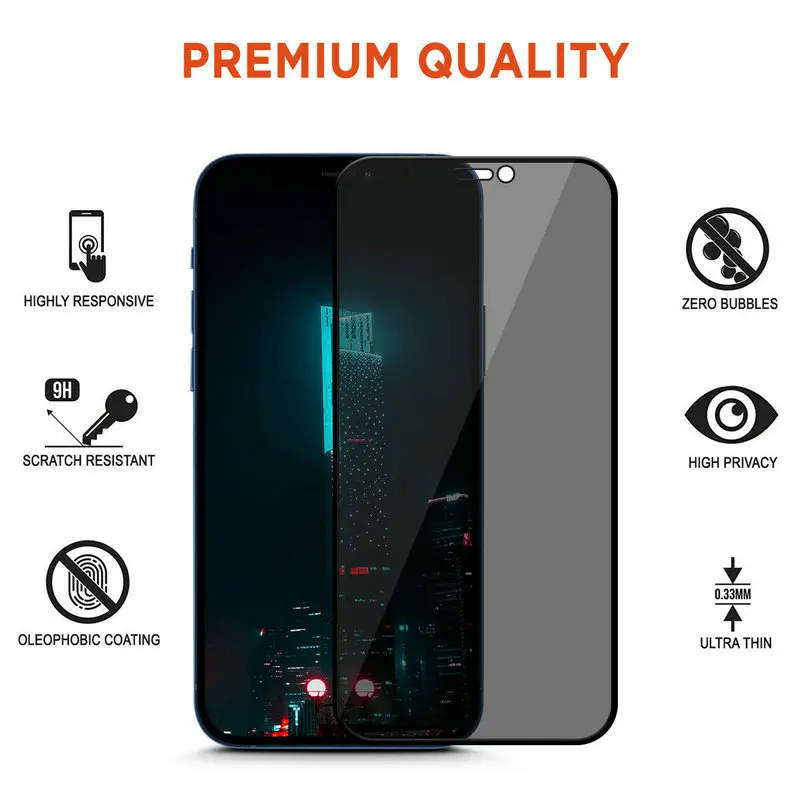 Pelindung Layar Kaca Tempered Privasi Anti Mengintip untuk iPhone 13 12 Pro Max 11 XR XS X 8 7 Plus 50 dengan Ritel Kertas