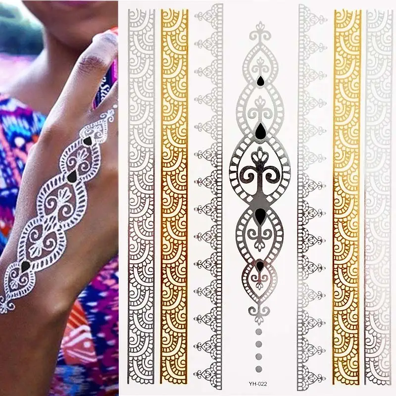 1 แผ่นแฟลช Boho Metallic Gold Feathers Shimmering เครื่องประดับเทศกาลรอยสักชั่วคราว