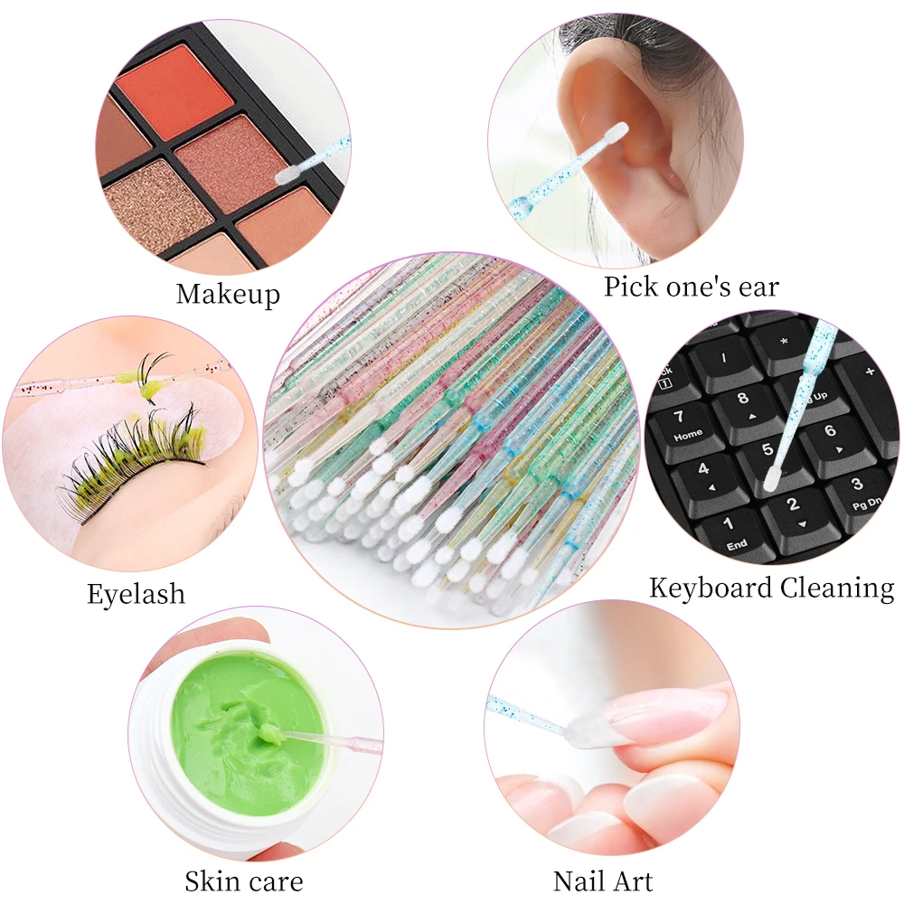 200 Chiếc Dùng Một Lần Pha Lê Trang Điểm Dụng Cụ Bấm Lông Mi Môi Microbrush Mascara Hoa Dây Applicator Đầm Cây Nối Mi Dụng Cụ