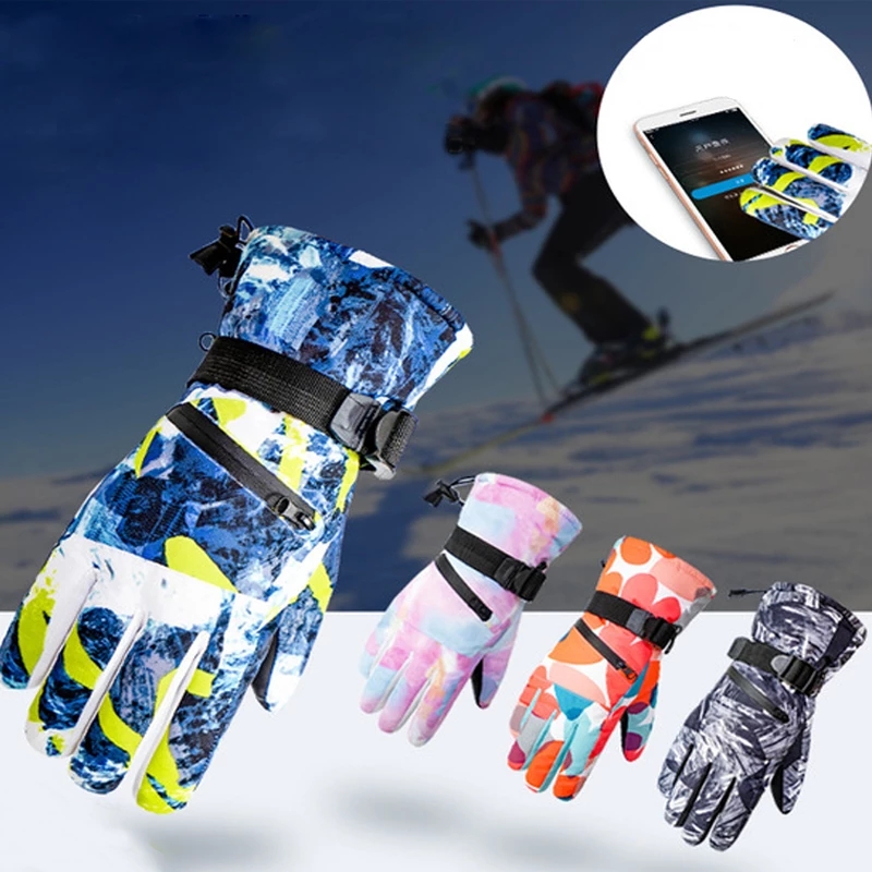 Gants de Ski de Snowboard d'hiver en cuir PU, antidérapants, pour écran tactile, imperméables, pour moto, cyclisme, polaire, chauds, unisexe