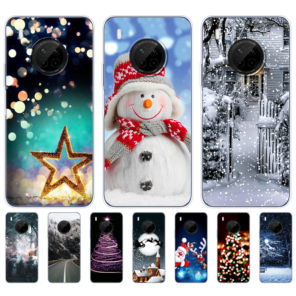 Untuk Huawei Y9A Casing Penutup Ponsel Belakang 6.63 Inci untuk Huawei Y9A 2020 FRL-L23 Silikon TPU Lembut Musim Dingin Natal Pohon Salju Tahun Baru