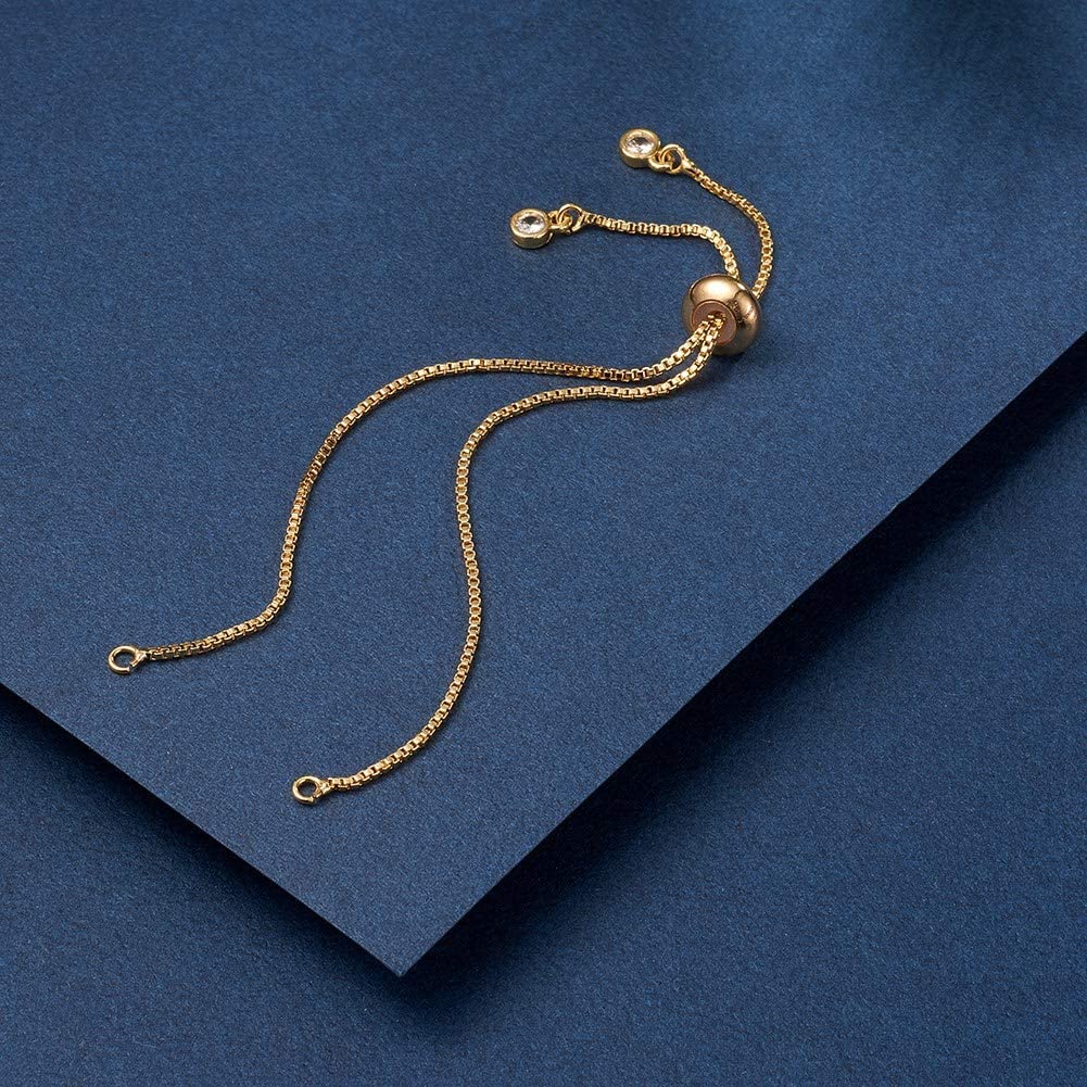 Gelang Slider Disesuaikan Gunmetal Rose-Gold Rantai Kuningan Berlapis Emas Batu Zirkonia Kubik DIY Rantai Tambahan Hadiah Persahabatan