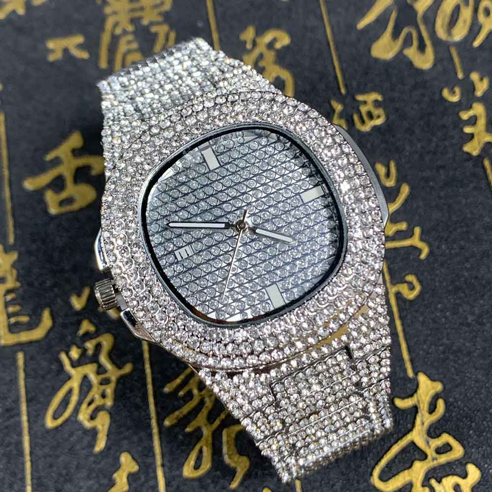 Drop verschiffen Diamant Iced Out Uhr Männer HIP HOP Quarz Gold Herren Uhren Top Brand Luxus Stahl Männlichen Uhr Relogio masculino