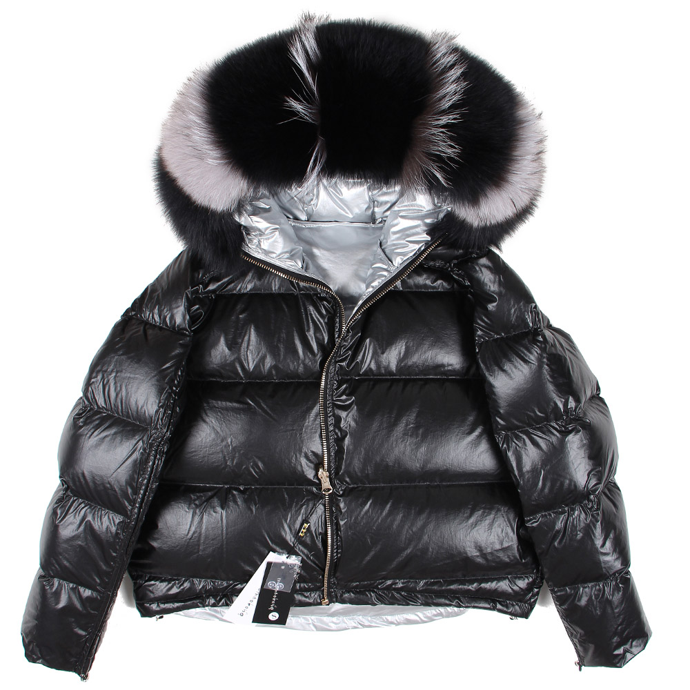 Maomaokong Natürliche Fuchs Pelz Kragen Lose Kurze Daunenmantel Splitter Weiße Ente Winter Jacke Park