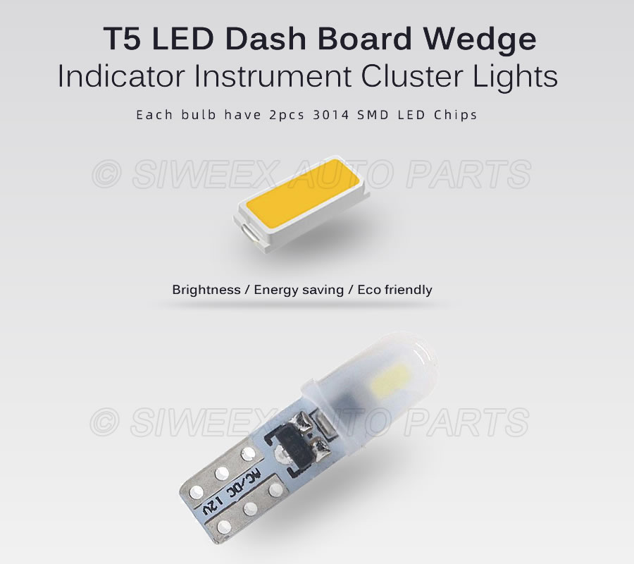 10 Chiếc T5 Xe Ô Tô Tự Động Bảng Điều Khiển Đèn 2 3014 SMD Đọc Bảng Dụng Cụ Đèn Không Phân Cực Bóng Đèn Led Trắng 12V DC