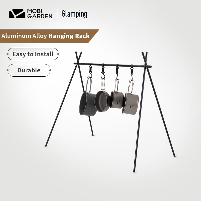 MOBI taman luar ruangan berkemah, rak gantung paduan aluminium 8kg bantalan berat segitiga peralatan makan kait penyimpanan pakaian piknik