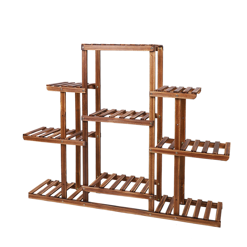 Espositore per fiori in legno carbonizzato a 9 livelli con supporto per piante a più livelli per interni