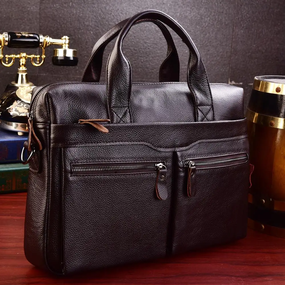แล็ปท็อปธุรกิจผู้ชายหนังแท้กระเป๋าถือชาย Briefcases หนังผู้ชายคุณภาพสูง Cowhide หนังกระเป๋า Messenger