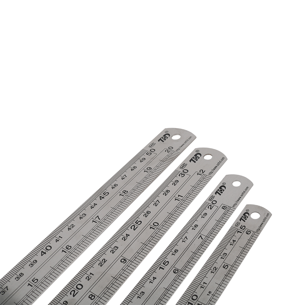Podwójna dwustronna linijka prosta ze stali nierdzewnej centymetr cali skala linijka metryczna precyzyjne narzędzie pomiarowe 15cm/20cm/30cm/50cm