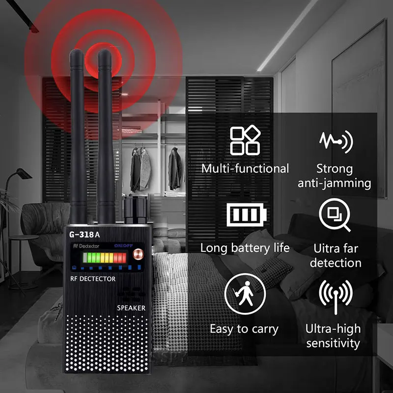 2.4G Wifi Tín Hiệu RF Tìm Chống Candid Camera Báo Gián Điệp Ẩn Cam Âm Thanh Lỗi GPS Tracke GSM Thiết Bị Không Dây máy Quét Đen
