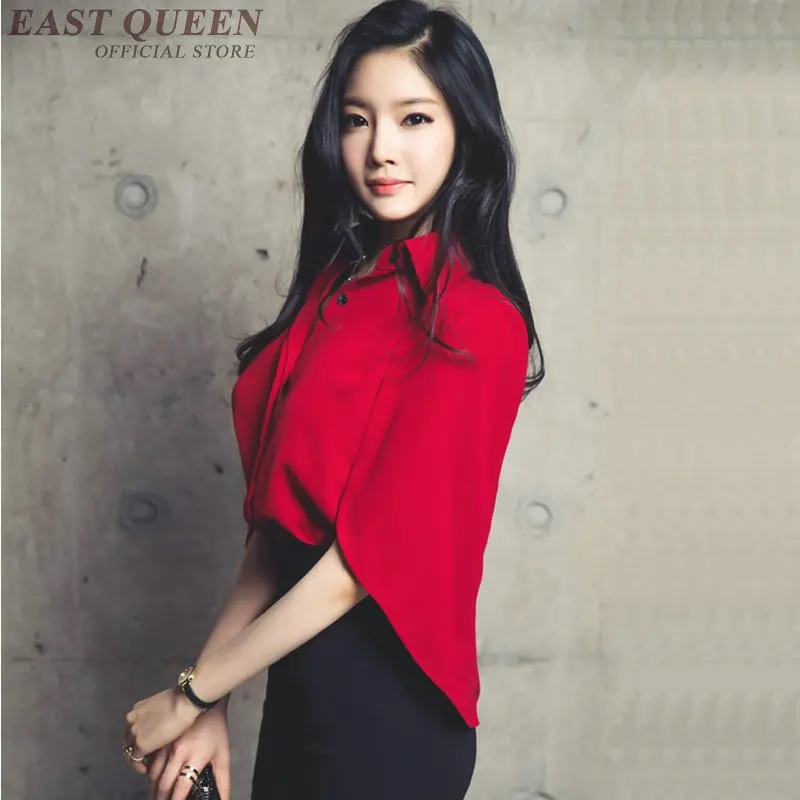 레드 여성 블라우스, 케이프 롱 셔츠, 세련된 여성 블라우스, 한국 패션 의류, 2019 봄 여름 신상, DD2269