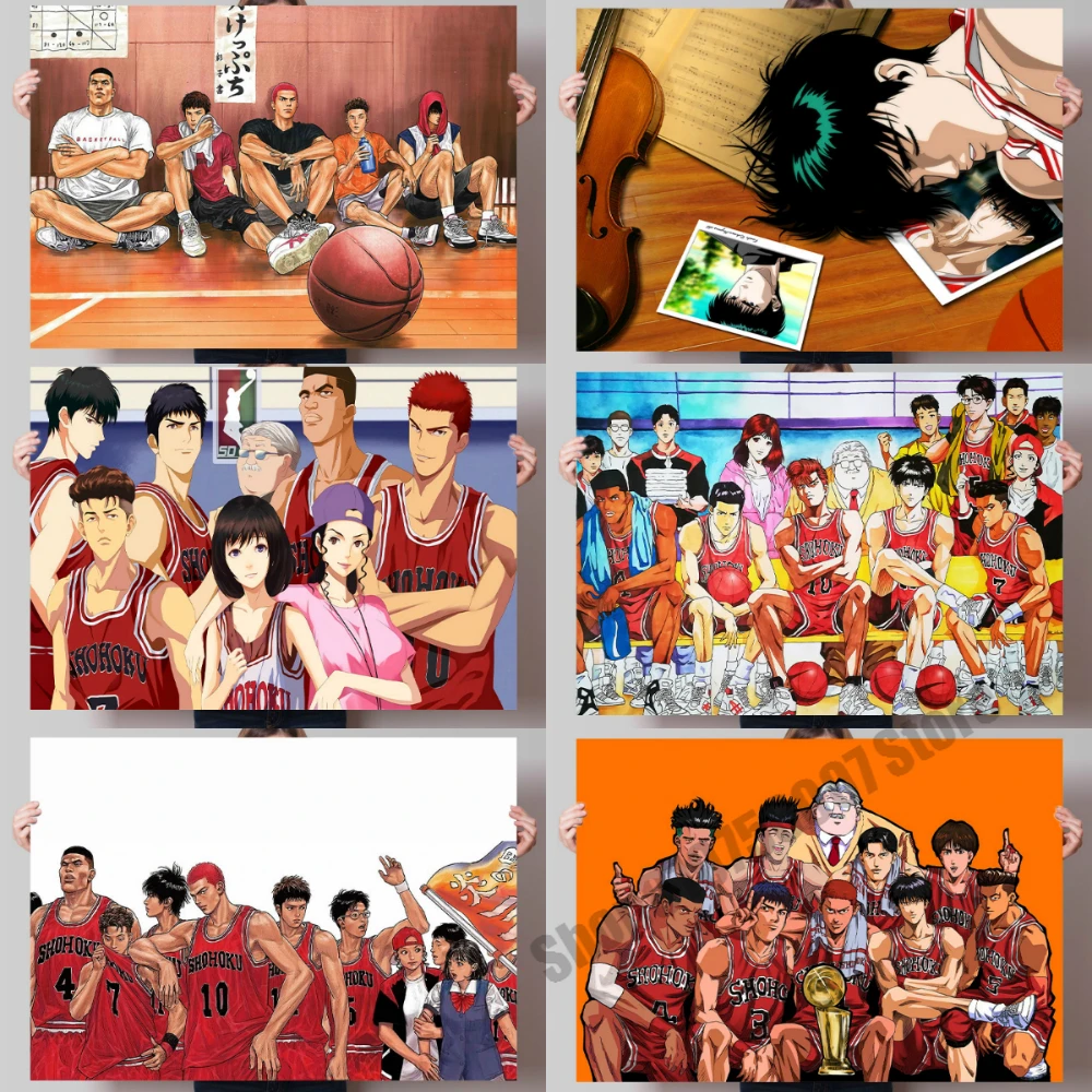 Lukisan Kanvas Anime Slam Dunk Gambar Seni Dinding Cetak Poster dan Poster Rukawa Kaede Jalan Bunga Sakuragi Dekorasi Ruangan Nordik