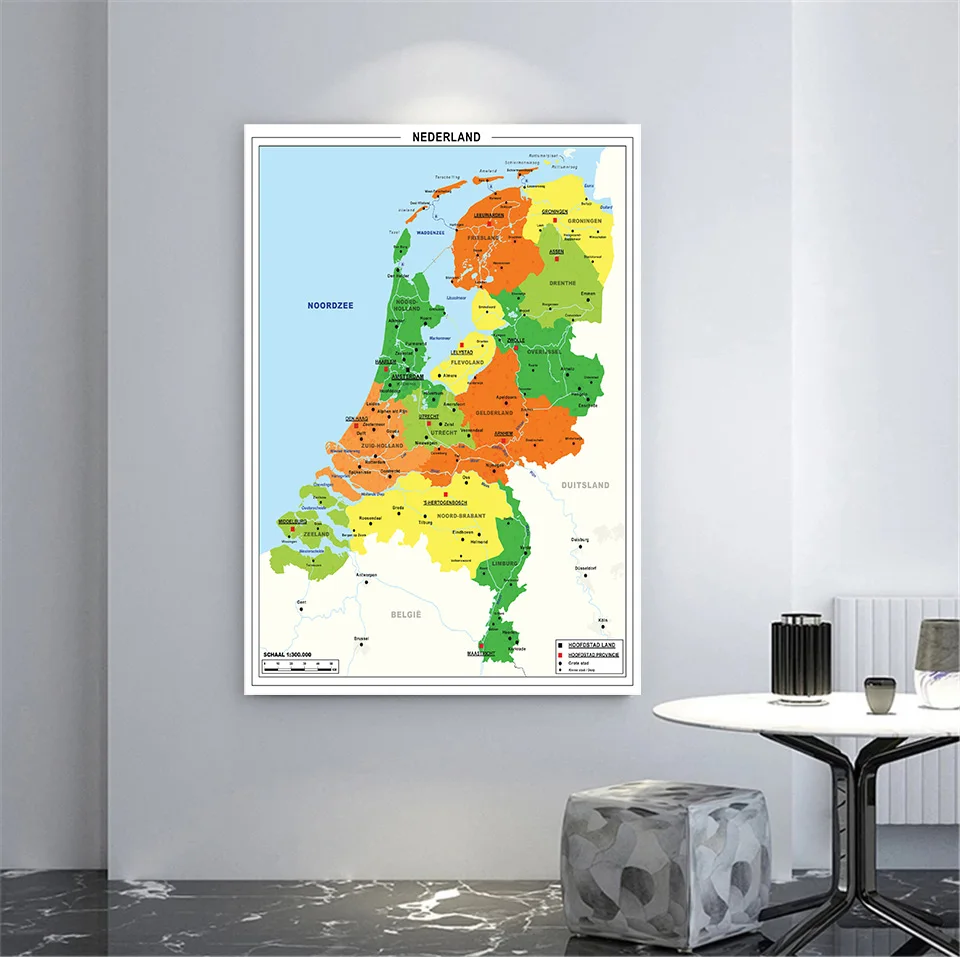 42*59Cm Bản Đồ Chính Trị Của Netherland Trong Tiếng Hà Lan Canvas Tranh Treo Tường Poster Du Lịch Đồ Dùng Học Tập Phòng Khách trang Trí Nhà Cửa