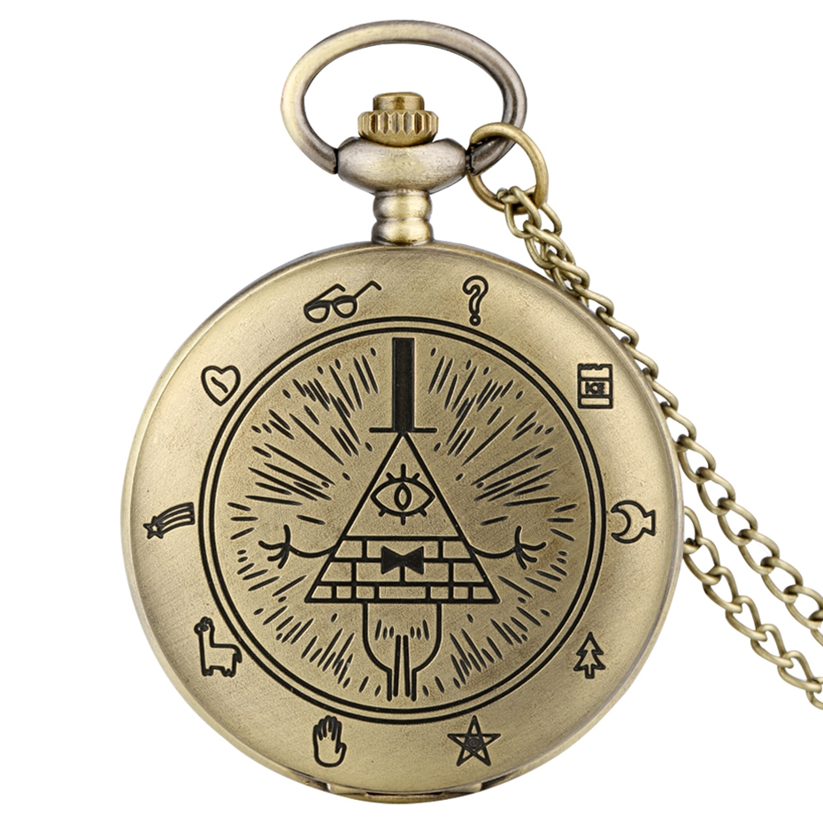 Vintage antigo quartzo gravidade bill cipher queda tempo gem relógio de bolso com caixa de presente conjunto colar pingente jóias para homens