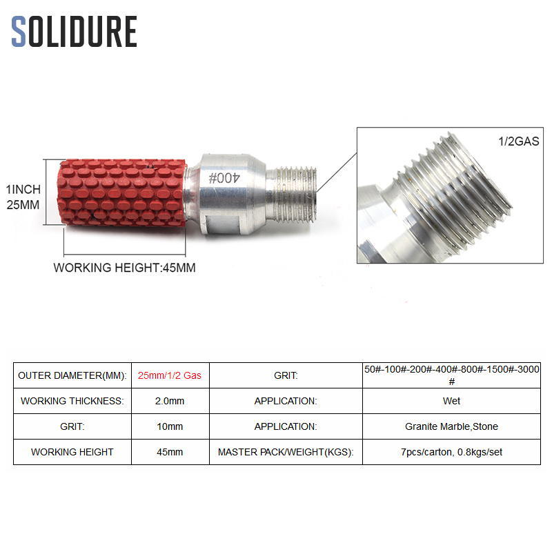 아버 1/2 가스 다이아몬드 수지 드럼 휠, 습식 그라인딩 휠, 연마 싱크 홀 대리석 화강암 석재, 1 인치 25mm