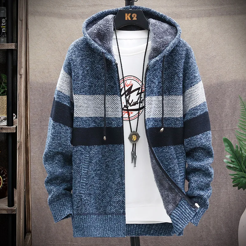 ผู้ชายHoodedเสื้อสเวตเตอร์ถักขนแกะเสื้อกันหนาวCardigansฤดูใบไม้ร่วงจัมเปอร์Zip Upเสื้อแจ็คเก็ตชายเสื้อผ้าญี่ปุ่นเสื้อถักCoat