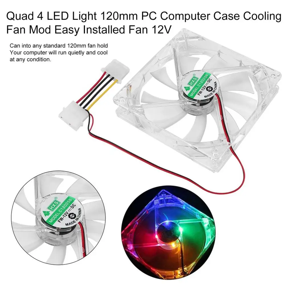 120 mm PC-Computerlüfter, 4 LEDs, Gehäuse, bunter Lüfter, Kunststoff, 12 cm Lüfter für Computergehäuse, CPU-Kühler, Kühler pk arsylid-Kühler