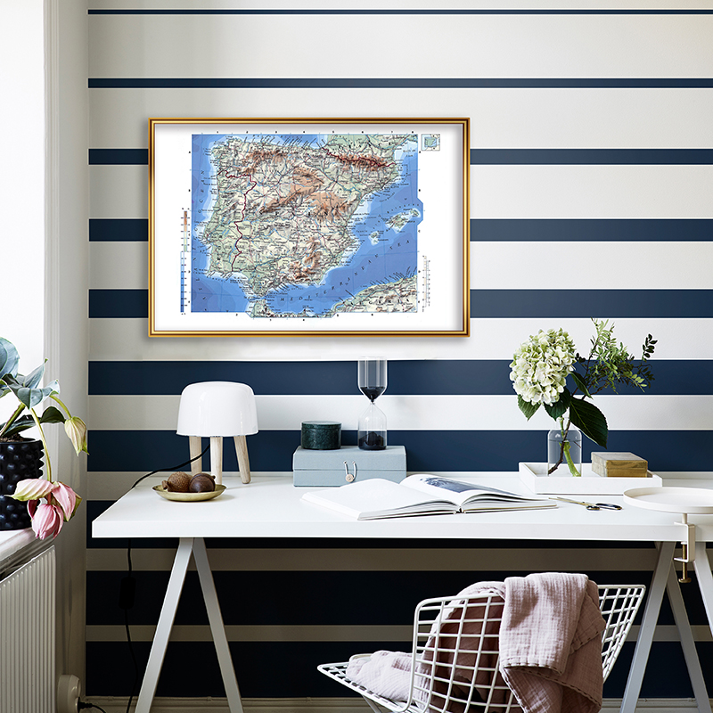 สเปนแผนที่ภูมิประเทศ59*42ซม.ภาพวาดผ้าใบ Unframed พิมพ์ภาพห้องนั่งเล่นตกแต่งบ้านห้องเรียนอุปกรณ์