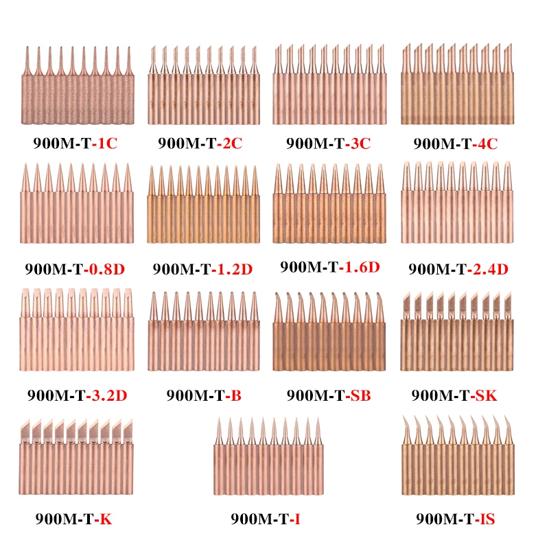10 Cái/lốc Đồng Mỏ Hàn Chì Iron Đầu 900M-T-K/SK/I/Là/B/1C/2C/3C/4C/0.8D/1.2D/1.6D/2.4D/3.2D/SB Đầu Hàn Cho 936 Hàn dụng Cụ