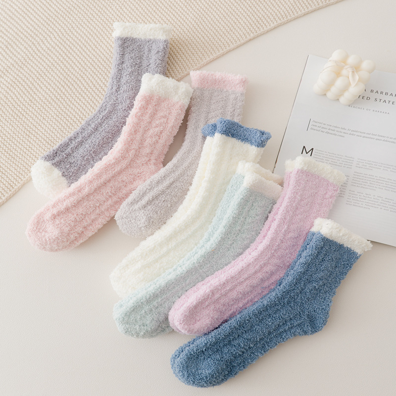 4 pares de calcetines peludos cálidos de invierno para mujer, calcetines gruesos térmicos sólidos suaves y esponjosos, zapatillas bonitas de moda, calcetines para dormir en el suelo del hogar