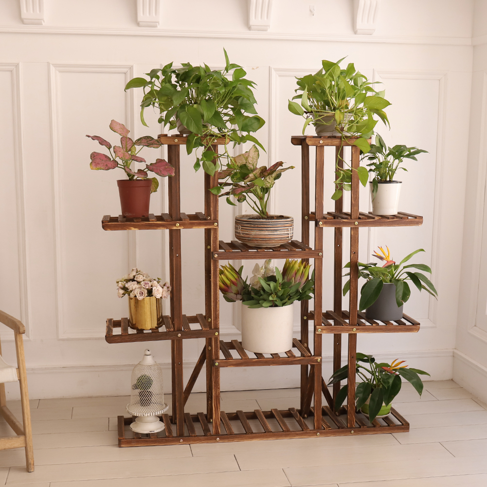 Reciclagem Multi-Tier Planta Stand, Madeira Flor Rack Titular, 16 Potted Display, Prateleiras de armazenamento, interior e exterior, Pátio Gard, 46in Altura